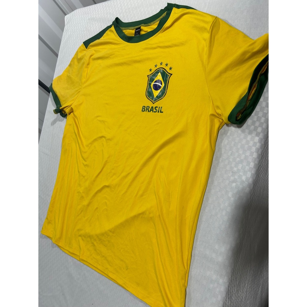 SHEIN Brasil Soccer Jersey Style T-Shirt Yellow Green Ringer Mens Large L